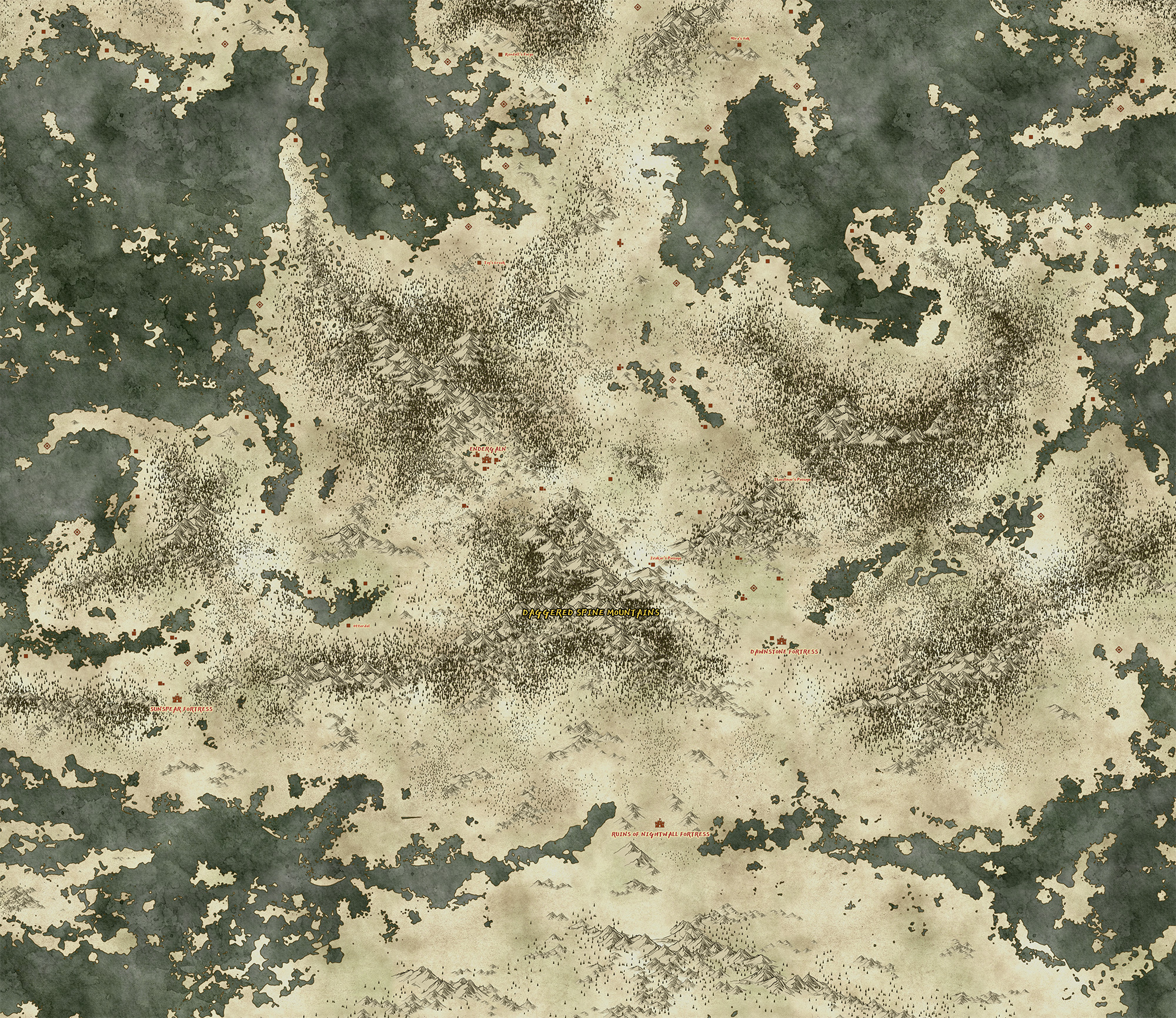 Daggered Spine center, Endergaln a little north, Kendall's Forge in the far north of this map.